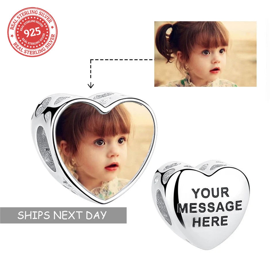 Custom Photo Charm of Bracelet, Fits Pandora Bracelet,Individual Personalized Photo Charm, Photo Gift,Engraved Photo charm PC-018