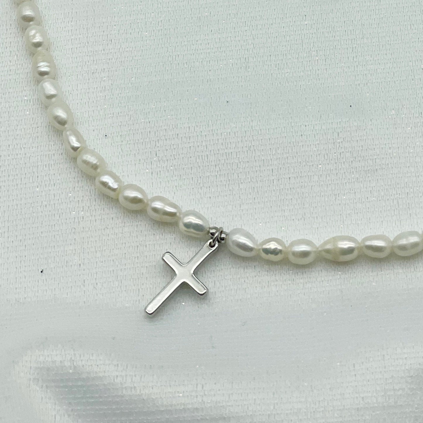 Freshwater Pearl Cross Necklace, Cross Necklace, Religious Gift, Silver Gold Pendant Cross Necklace, Necklace for Women by Pink Pig NE-501