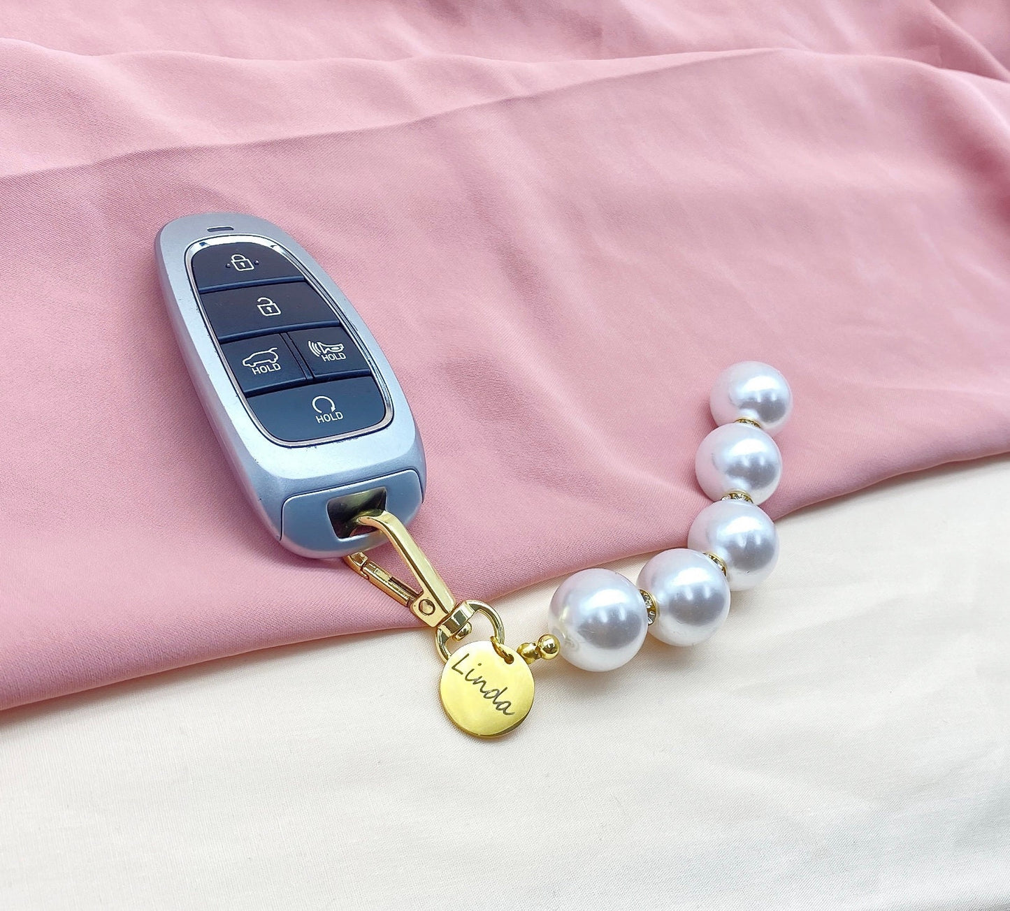 Crystal Pearl CZ Keyring, Pearl Keychain, Pearl Phone Charm, Pearl Strap Holder, Gold/Silver Keychain Accessories by Pinkpig PK-302