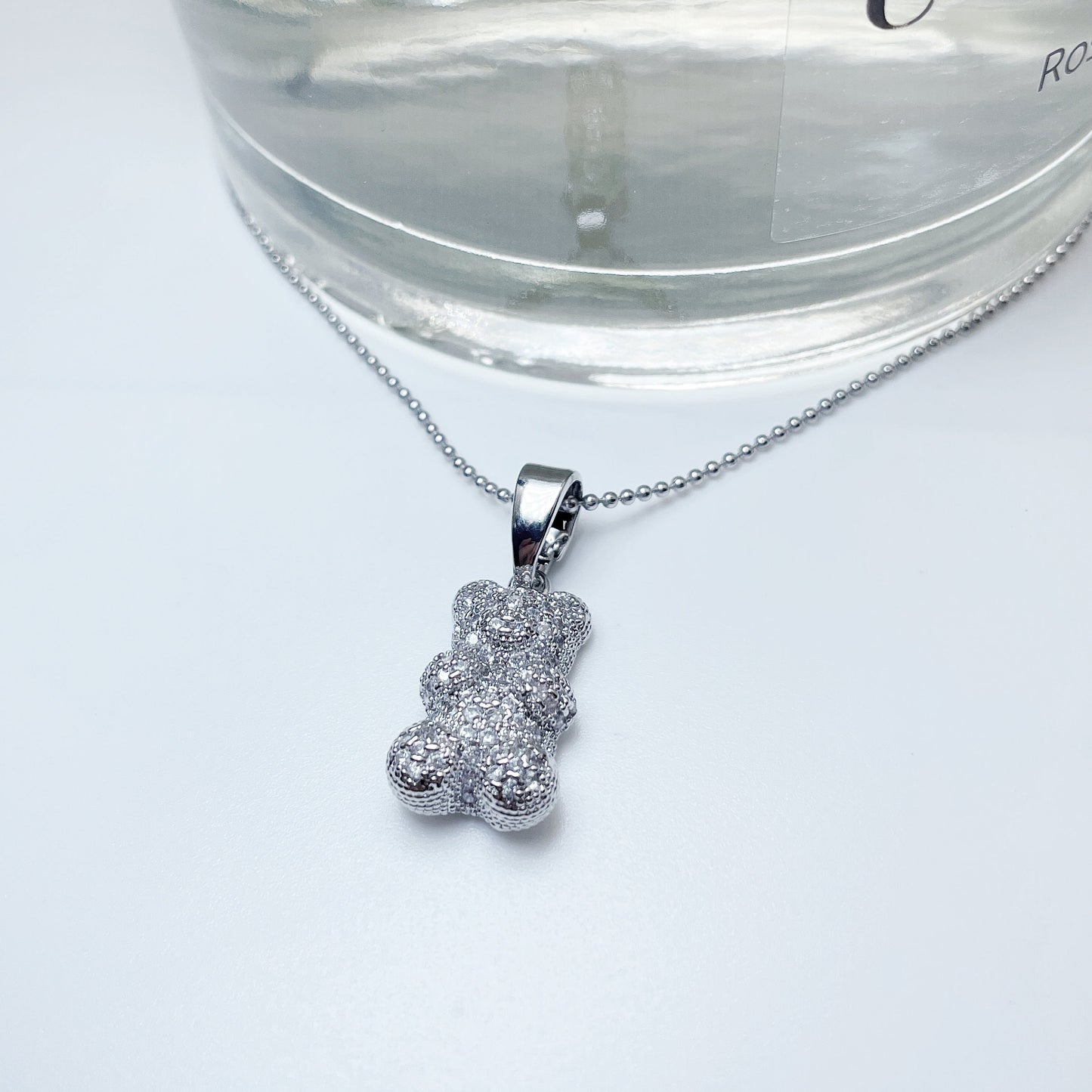 Teddy Bear Necklace Gold/Silver Crystal Solid Bear Pendant Necklace, Dainty Necklace Gift for her Y2K style Jewelry by Pinkpig BE-104