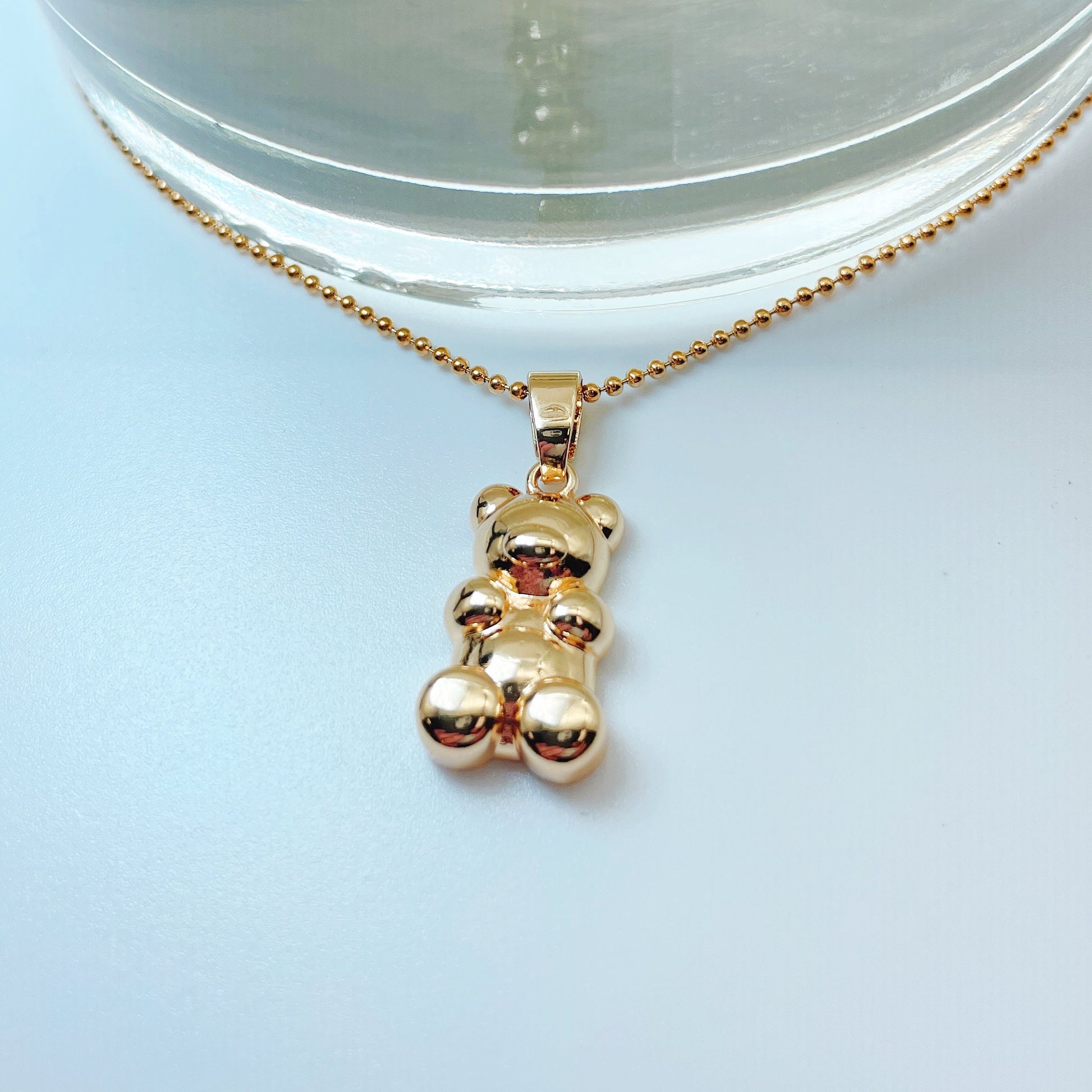 Teddy Bear Necklace Gold/Silver Crystal Solid Bear Pendant Necklace, Dainty Necklace Gift for her Y2K style Jewelry by Pinkpig BE-104