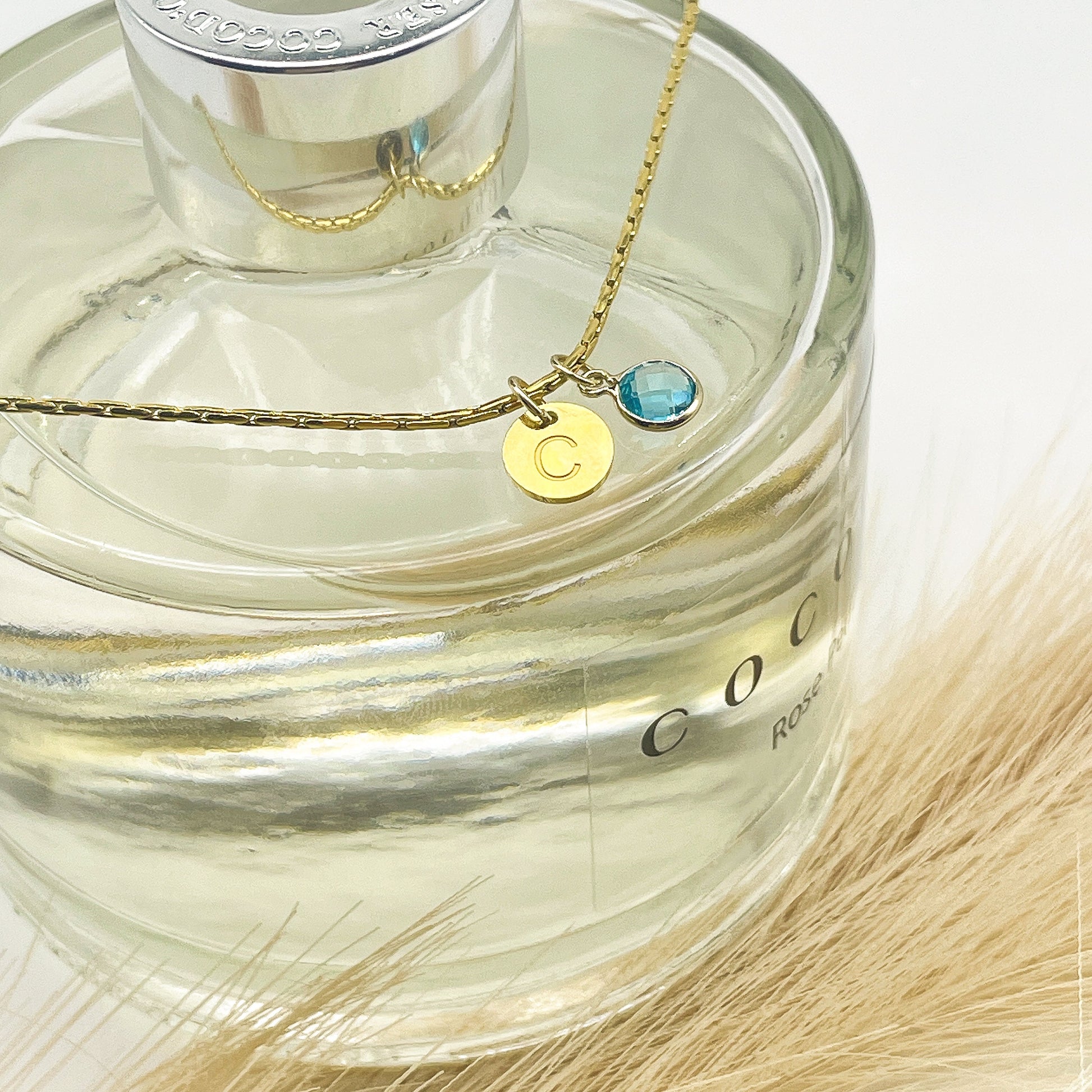 Initial Tiny Coin Birthstone Necklace Personalized Gift Letter Coin Pendant Jewelry gift for her Dainty Charm Necklace by Pinkpig TC-BS