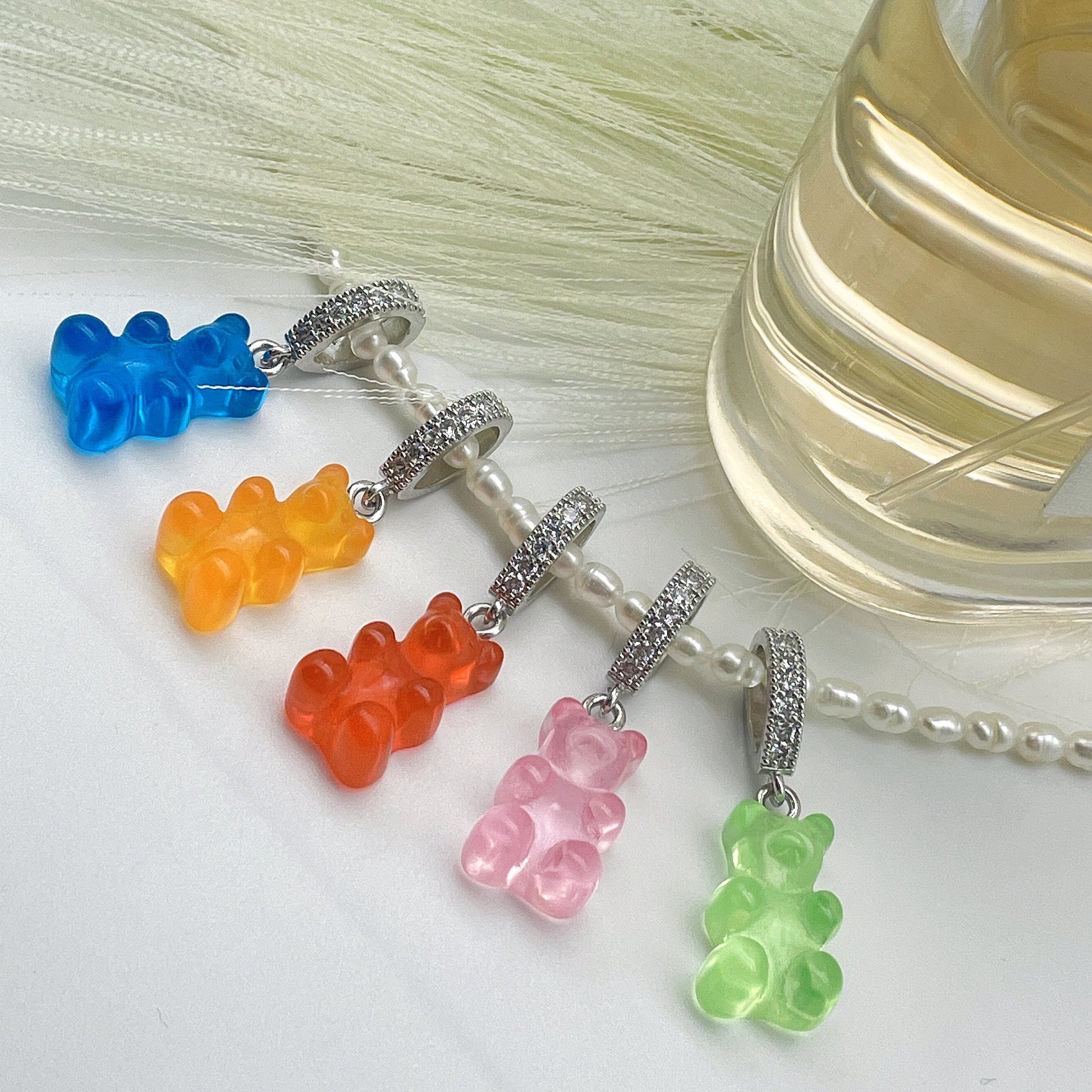 Gummy Bear Pearl Necklace Cute Teddy Bear Pendant Necklace Y2K style minimalist Dainty Pearl Necklace Gift for Her by Pinkpig-BE-201