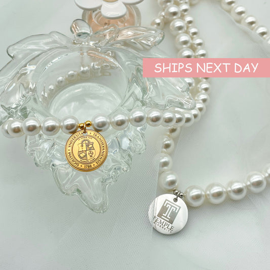 Custom Stainless steel Coin Charm,Personalized Graduation Gift Engraved Coin Charm with Swarovski Pearl Necklace SPN-101